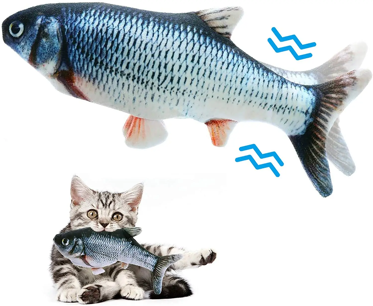 MOGOI Realistic Plush Simulation Electric Doll Fish,Cat Kicker Fish Toy,Cat Wagging Fish Toys,Funny Interactive Pets Chew Bite Supplies Fish Flop Cat Toy Catnip Toys for Biting,Chewing and Kicking,A 