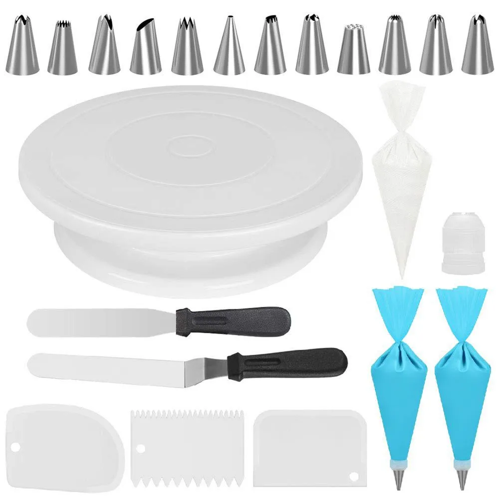 

32 PCS Multi-function Cake Decorating Kit Cake Turntable Set Pastry Tube Fondant Tool Kitchen Dessert Baking Pastry Supplies