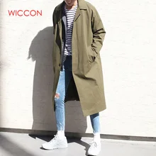 Мужской плащ модная Длинная ветровка осень зима однобортное ветрозащитное пальто размера плюс японский стиль