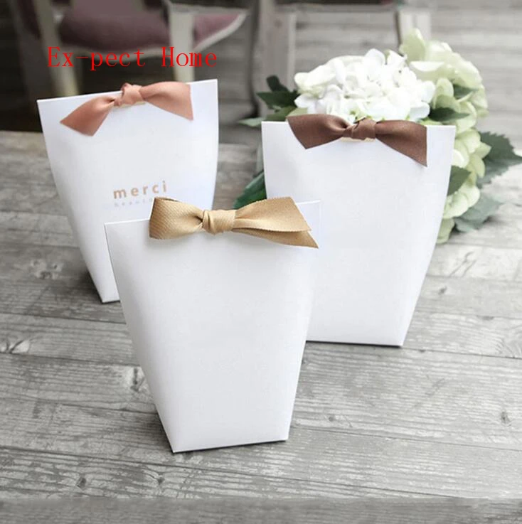 

500Pcs Small Gift Paper Bags For Jewelry Gift Box Ribbon Kraft Chocolates Candy Box Packaging Wedding Party Favors Packing