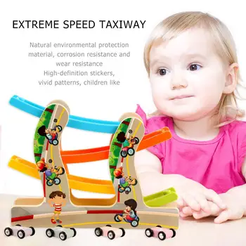 

Wooden Early Education Toys Niuniu Car Four-layer Track Pulley Slide Car