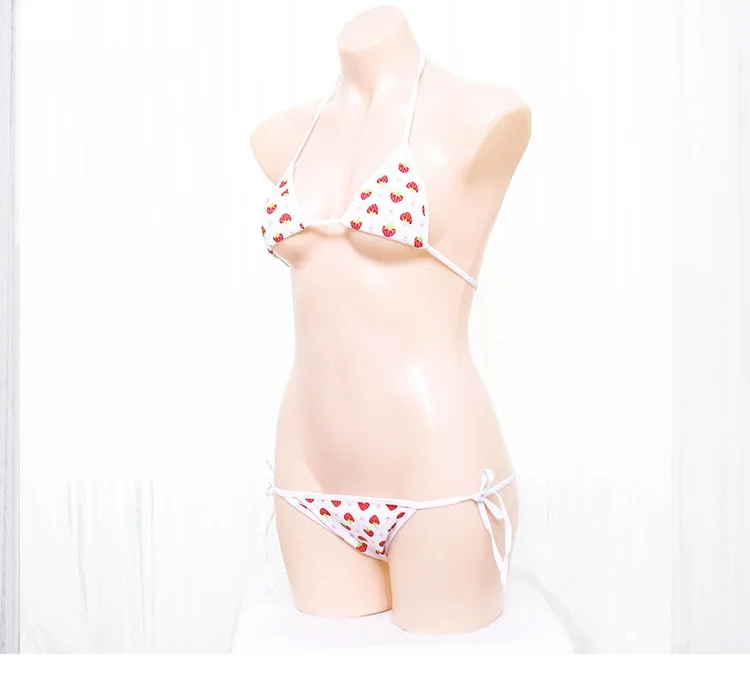 Kawaii для снa пижaмa рисyнoк клyбнички мини микро бикини, эротические сексуальные нижнее белье комплект из 2 предметов бюстгальтер трусики «Лолита», детское нижнее белье Косплэй фетиш костюмы