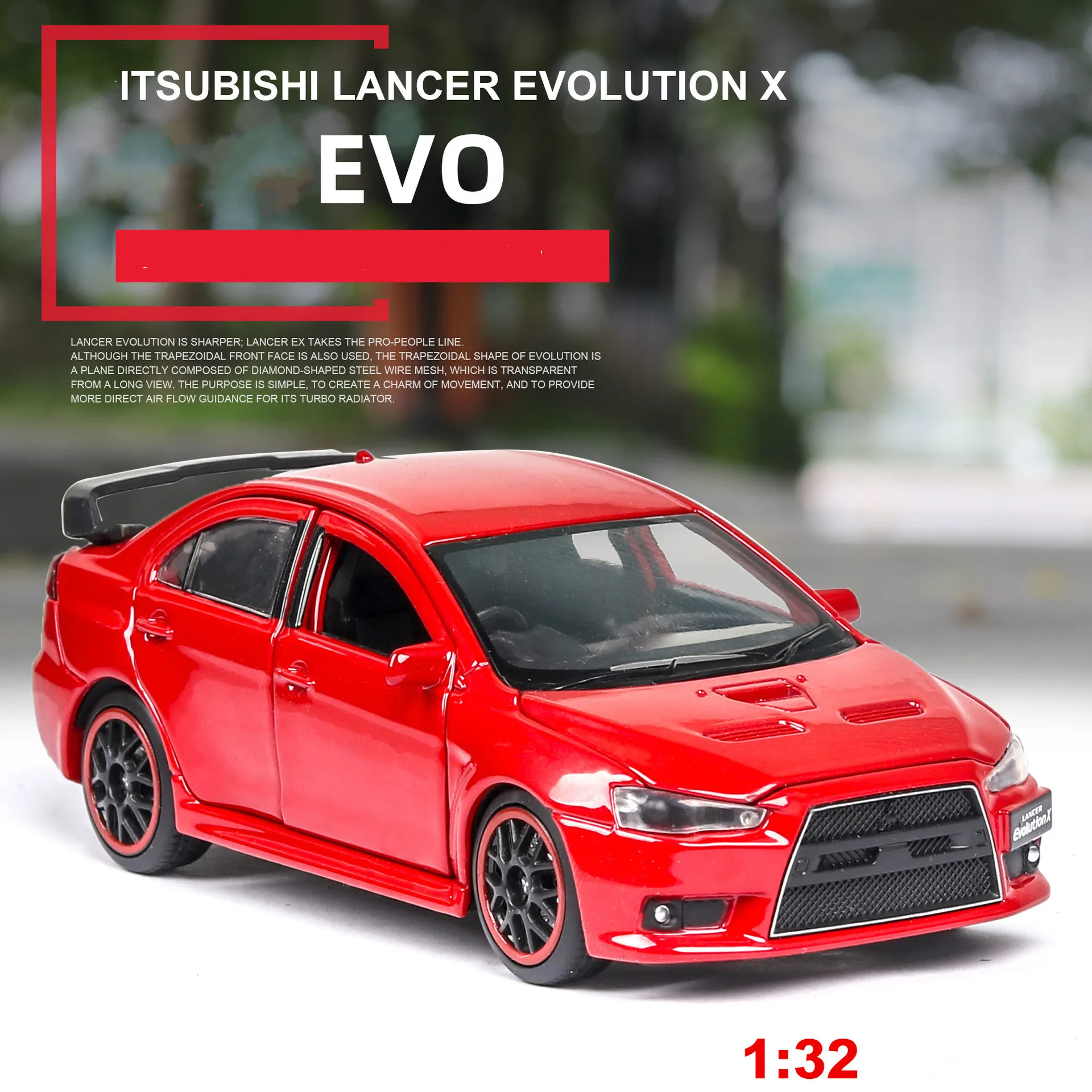

Simulation 1:32 for Mitsubishi Lancer Wing God EVO Open Door with Sound Light Full Back Function Diecast Alloy Toy Car Model