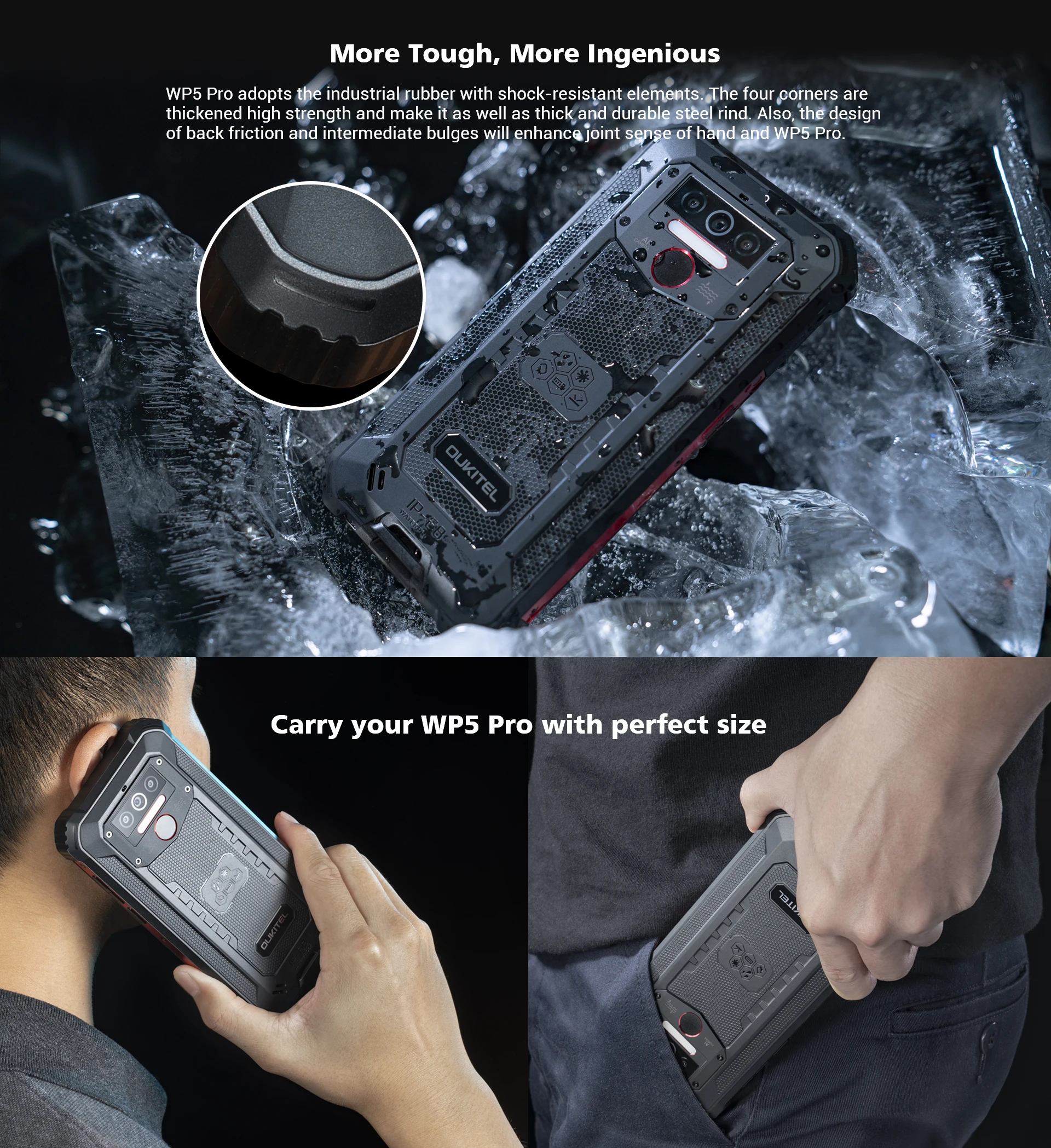OUKITEL WP5 Pro IP68 Waterproof Smartphone 8000mAh Android 10 Triple Camera Face/Fingerprint ID 5.5 inches 4GB 64GB Mobile Phone