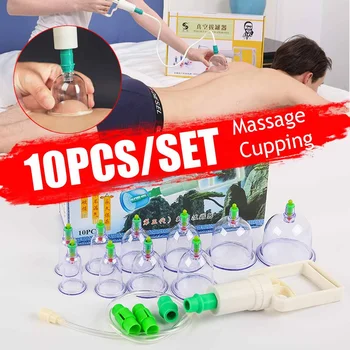 

10Cups Chinese Magic Medical Vacuum Cans Cupping Cup Cellulite Suction Cup Therapy Back Body Anti-cellulite Massage Artifact