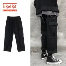 Liketkit мужские зимние брюки карго хип-хоп флисовые плотные черные штаны для бега мужские винтажные широкие брюки Японская уличная одежда