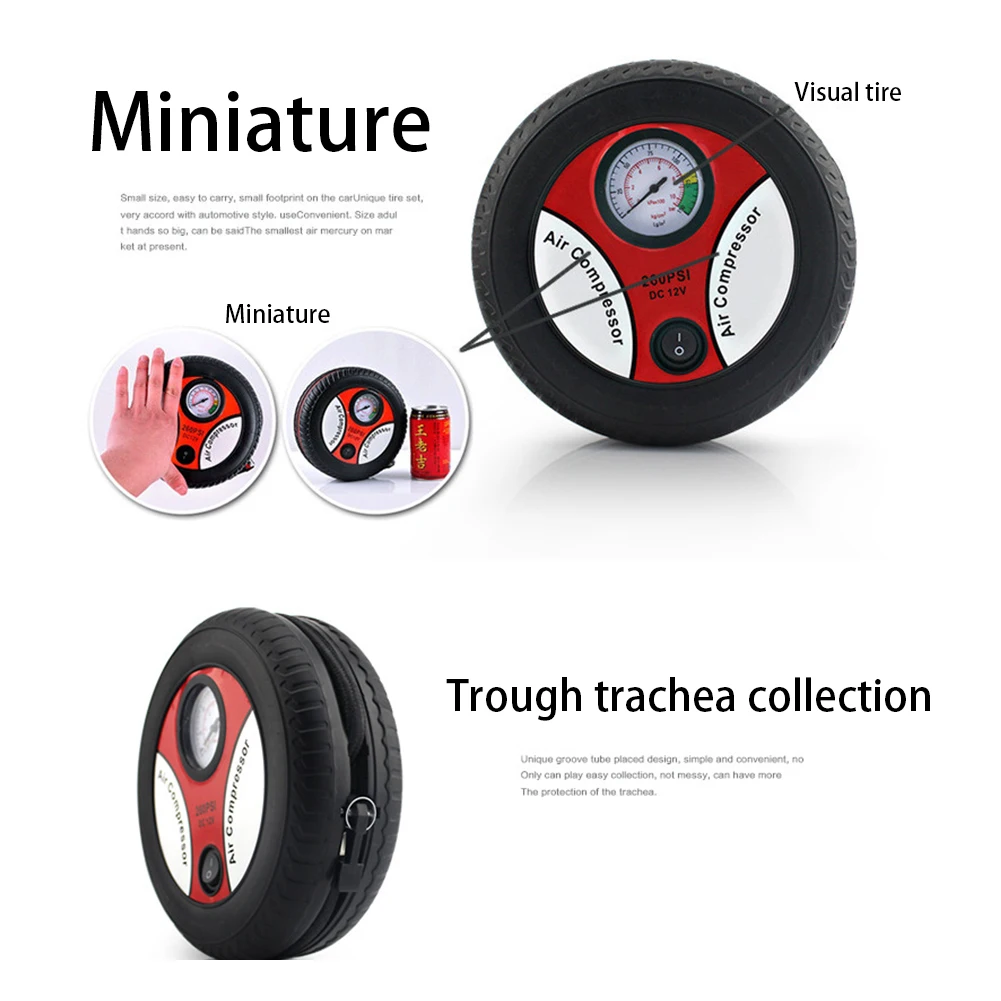 

Mini Car Air Compressor Pump Portable Auto Tire Inflator Electric Air Pump 260 PSI Tyre Repair Tool Car Accessories for Motorbik