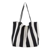 Ladies Classic Striped Canvas Handbag – Large Capacity Beach Tote, Casual Shoulder Bag for Women, Stylish Shopping & Travel Bag