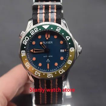 

Solid Bliger 41mm blue dial alloy rotating bezel orange hand sapphire crystal miyota 8215 automatic movement men's wrist watch