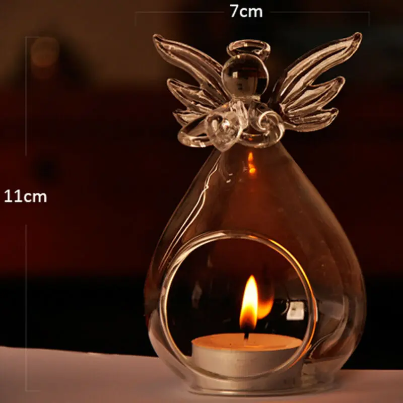 Glass candle holders unique angel shape transparent hollow for home decor