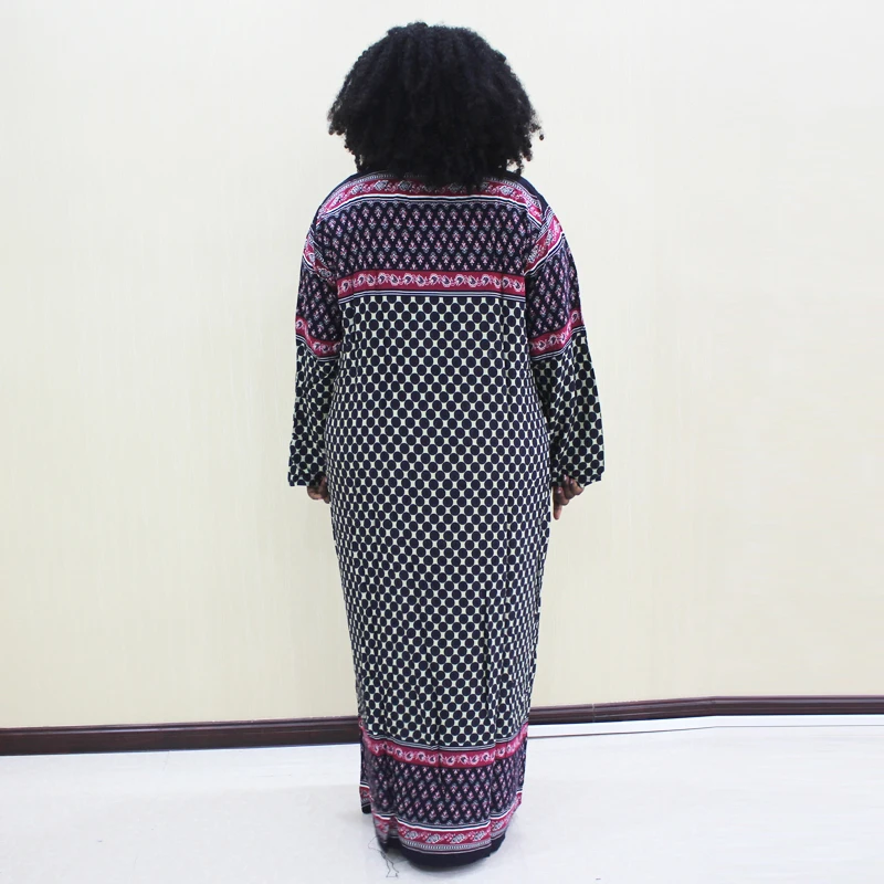 Dashikiage вышивка аппликация точка Свободное длинное платье для женщин с длинным рукавом Винтаж Макси платья