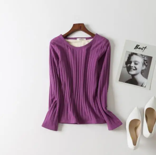 Осень Зима плюс бархатная футболка кашемировая теплая Толстая рубашка с длинным рукавом женская футболка femme винтажная повседневная женская футболка - Цвет: Фиолетовый