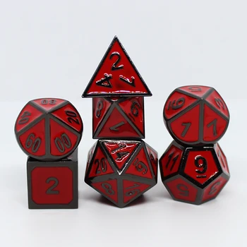 

metal dice dnd dices set rpg polyhedral solid dungeons and dragon table games Zinc alloy Black and red digital d&d dice 7pcs