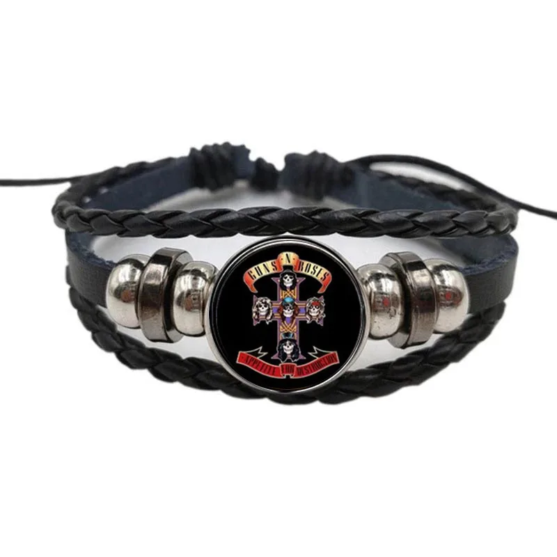 New Fashion Gun N Rose Button Bracelet Art Picture Glass Dome Bpgnr Bracelet Steampunk Band for bracelet jewelry