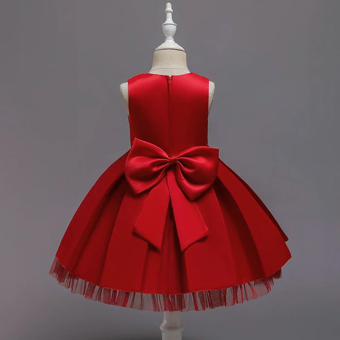 Элегантное рождественское вечернее платье для маленьких девочек, атласное глянцевое платье с вышивкой и бисером для девочек 12 месяцев, 1, 2, 4, 6, 8, 10 лет