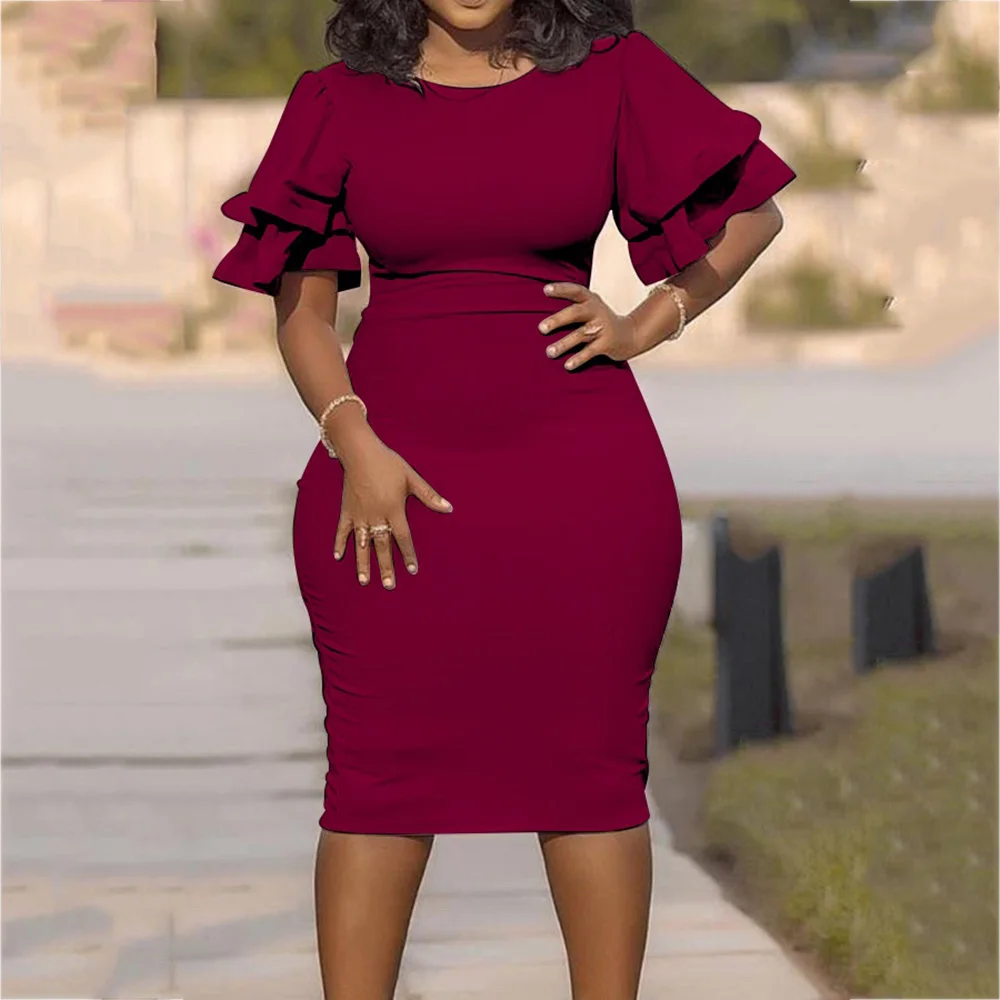 Красное Облегающее Платье миди размера плюс в африканском стиле женские розовые