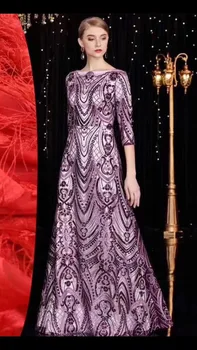 

Gold Purple Color Nigerian Lace Fabrics 2019 Newest Embroidery Luxury French Tulle Lace With Many Sequins For Wedding Dress