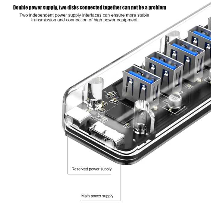7-портовый прозрачный Рабочий стол Hub USB3.0 жесткий диск для ноутбука преобразователя One Drag Four расширитель Hi 888