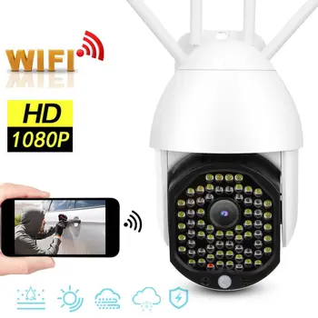 

security camera HD 1080P WiFi Camera IP66 Night Vision 68 Lights Sound-Light Alarm PTZ Cam for Onvif 100-240V