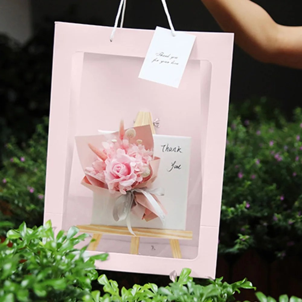 Window Tote Paper Gift Box Packaging Creative Christmas Gift Flower Bag Easel Gift Bag (14)