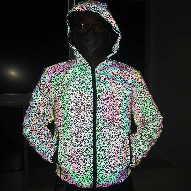 KIOVNO Men's Colorful Reflective Night Jackets Coats Hip Hop Light Reflective Jackets Outwear For Male Clothing (1)