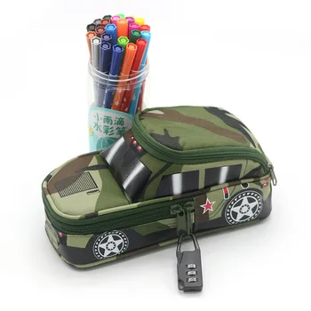 

Pencil Case Vehicle Pen Pouch Bag with Combination Lock for Boys Double Zipper Camouflage Canvas Large Cute School Pencil Box