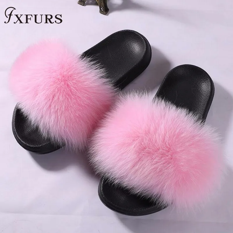 FXFURS/женские шлепанцы из 100% натурального Лисьего меха летние модные меховые
