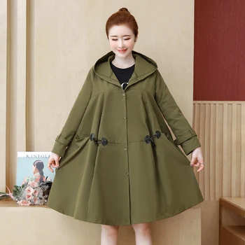 

Spring Autumn New Windbreaker Women Hooded Coat Plus Size Loose Ladies Long Coat Vintage Overcoat Women Outwear Tide 5XL Q1209