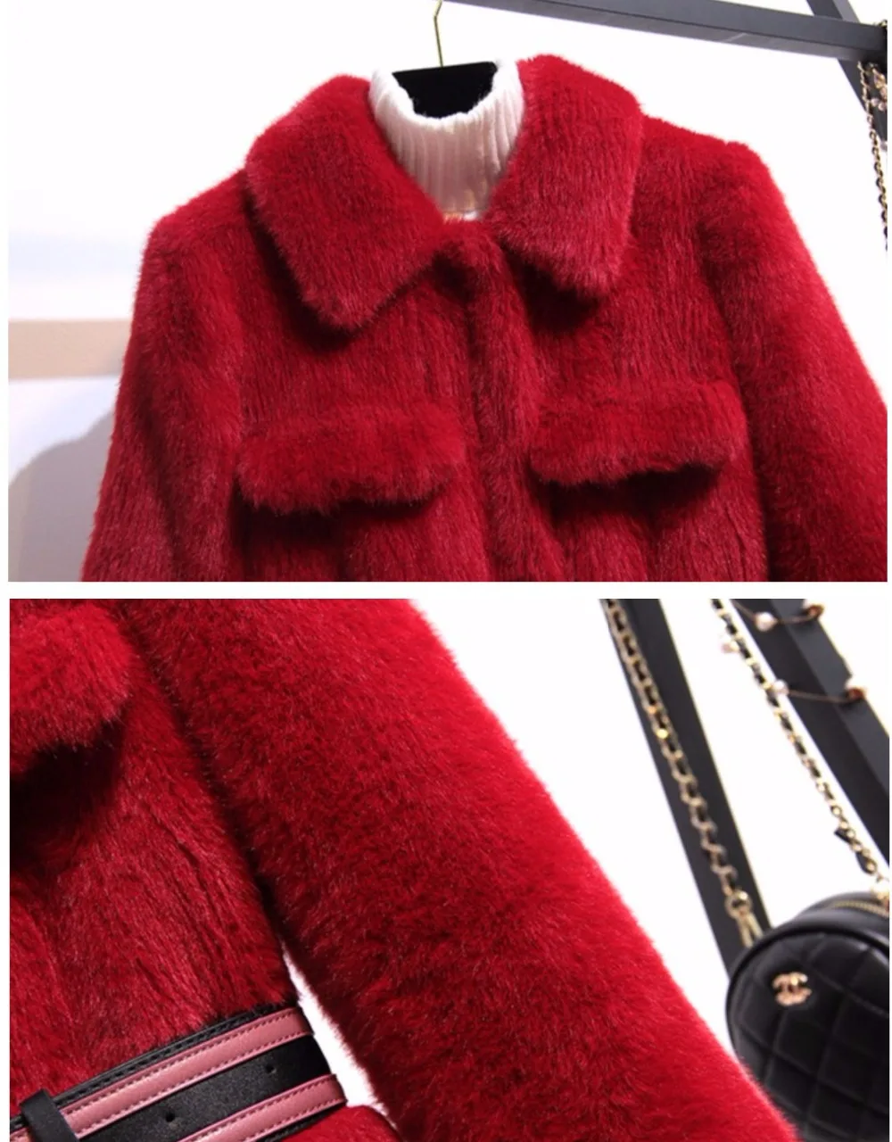 Top Quality Winter Women Fur Coat Covered Button Furry Faux Fur Coats Women's Long Loose Soft Rabbit Fur Overcoat Free Belt