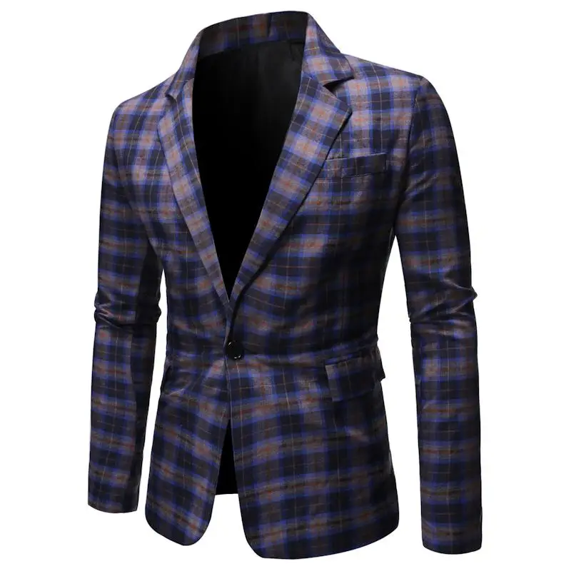 Мужской костюм, пиджак, мужские клетчатые приталеные блейзеры, Сетчатый Дизайн, повседневное пальто, мужская мода, красный, синий