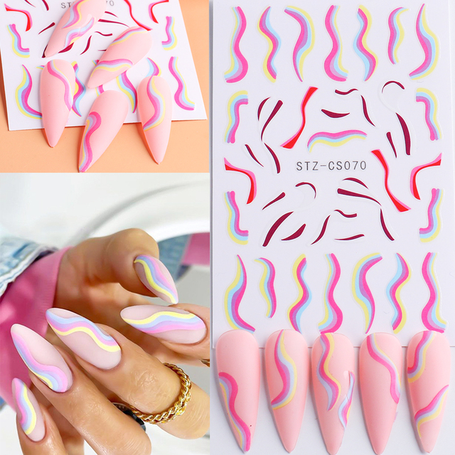 Golden Curve Marble Line Nail Sticker Irregular Swirl Striping Slider Charm Nail Design Gel Polish Decal Manicure LESTZ-CS067