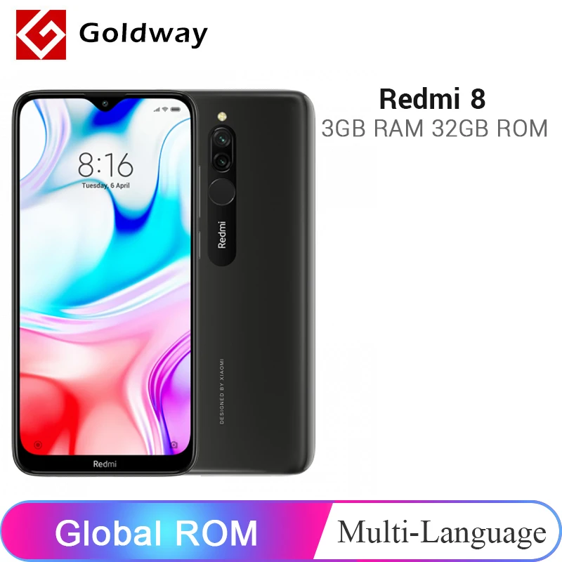 Смартфон Xiaomi Redmi 8 с глобальной прошивкой, 3 ГБ, 32 ГБ, Восьмиядерный процессор Snapdragon 439, двойная камера 12 Мп, экран 6,22 дюйма, большая батарея 5000 мАч