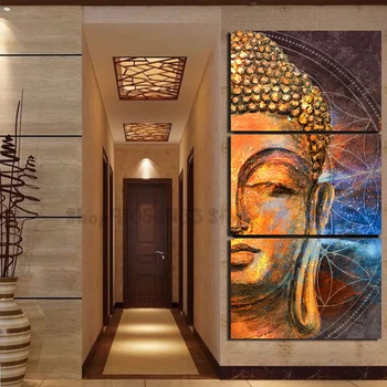 

Full square, round, diamond cross embroidered 3 pieces of Buddha head like abstract jigsaw embroidery for home decoration GG1092