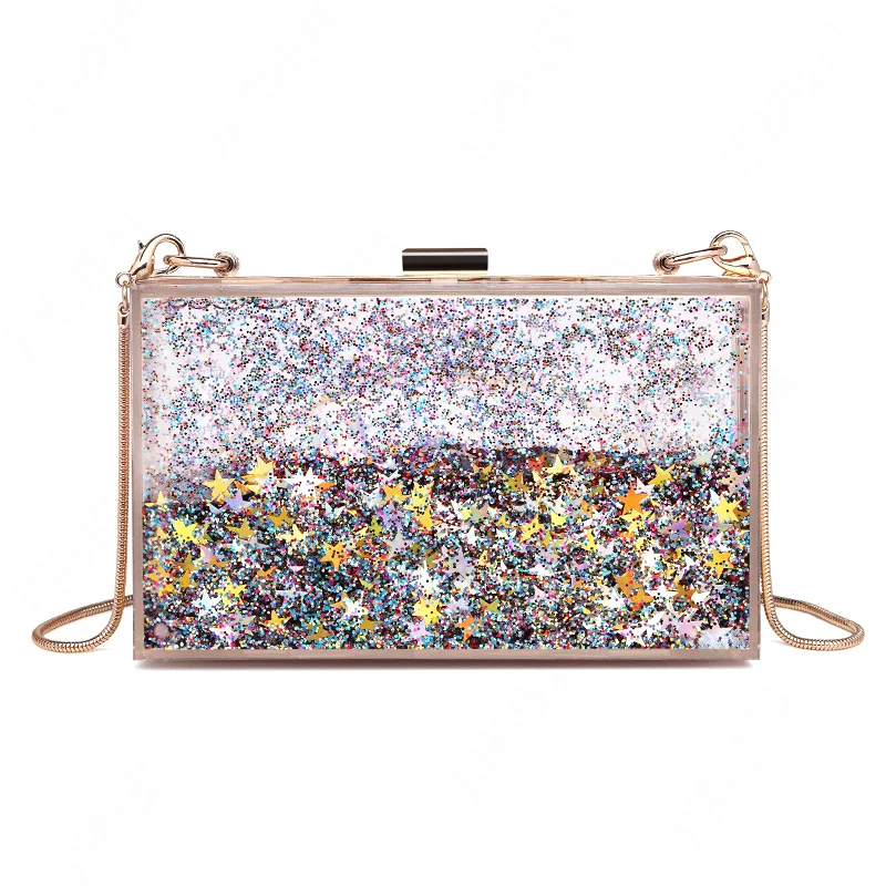 

2017 New Style Quicksand Evening Bag Box Chain Carrying Makeup Evening Bag Versatile Transparent Jelly Colorful WOMEN'S Bag