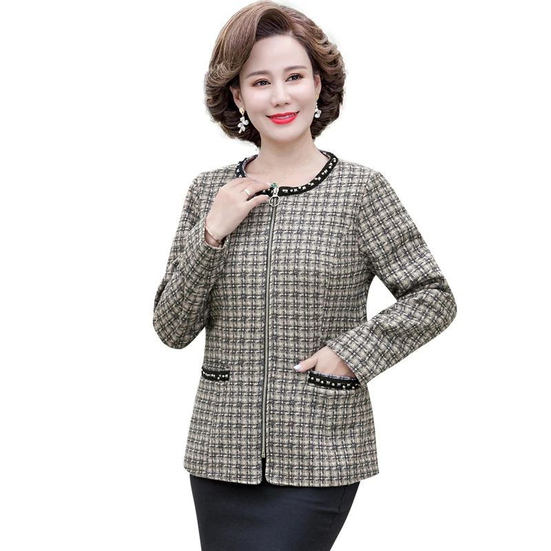 Women 2022 Fashion Plaid short Jacket Coat  Long Sleeve Beaded Edge Trim Ladies office Jacket Female Outerwear Chic Tops