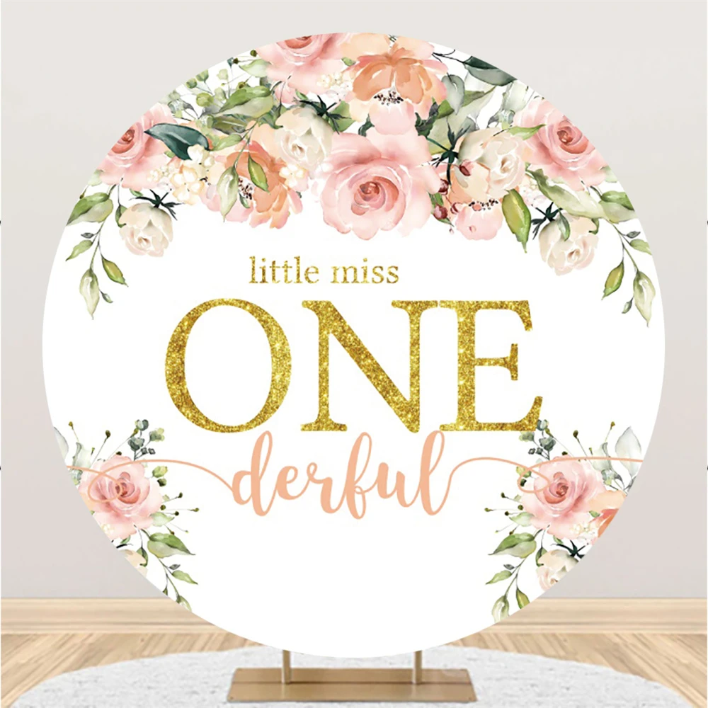 Baby Girl 1st Birthday Party Round Backdrop Flowers Turning One Cake Table  Decorations Circle Background Booth Poster|Nền| - AliExpress