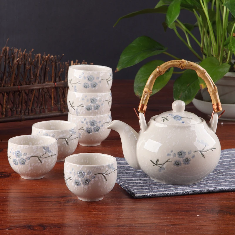

Japanese Korean style ceramics lantern pot one pot six cups tray set simple modern family kungfu teapot teacup pottery teaware