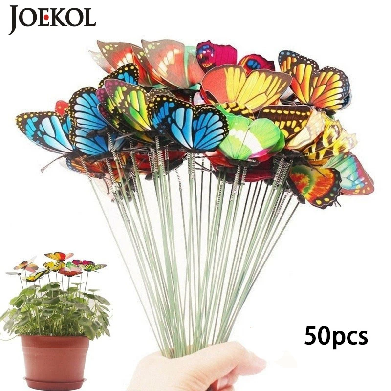 

50Pcs/lot Colorful Whimsical Butterfly Stakes Garden Simulation Butterflies Decoration 7cm Butterfly Stakes Flower Pots Decor