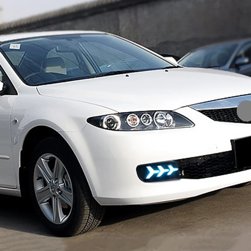 2 шт. для Mazda 6 2004-2010 Светодиодный дневной ходовой светильник DRL Автомобильная противотуманная фара 6000K белый поворотный Желтый поворотный синий светильник