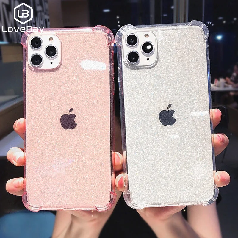Ударопрочный чехол Lovebay с блестками для iPhone 11 Pro 7 8 6 6s Plus X XR XS Max прозрачный мягкий