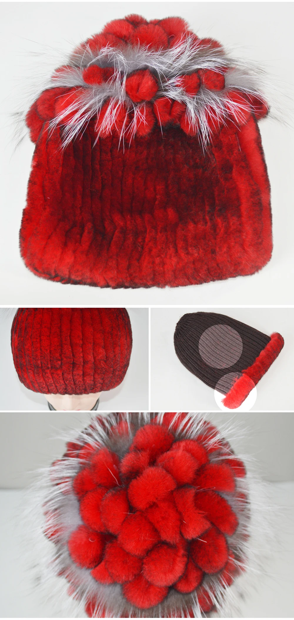 Новые русские Женские Настоящий мех кролика Skullies шапки Роскошные вязаные цветы натуральная шапка из меха кролика рекс зимние натуральный мех шапочки