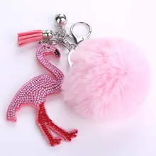 Pu с инкрустацией стразами брелок кулон Фламинго Pom-ключ "Помпон" кольцо кожа Фламинго пушистый шар сумка с подвесками аксессуары