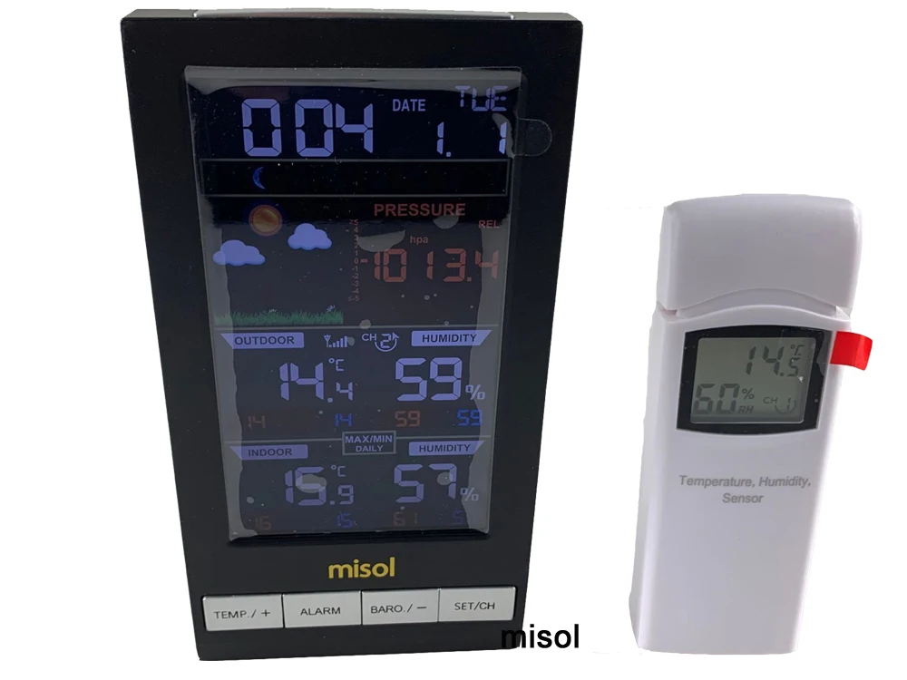 Беспроводная метеостанция misol с 1 датчиком 3 канала цветным экраном|wireless