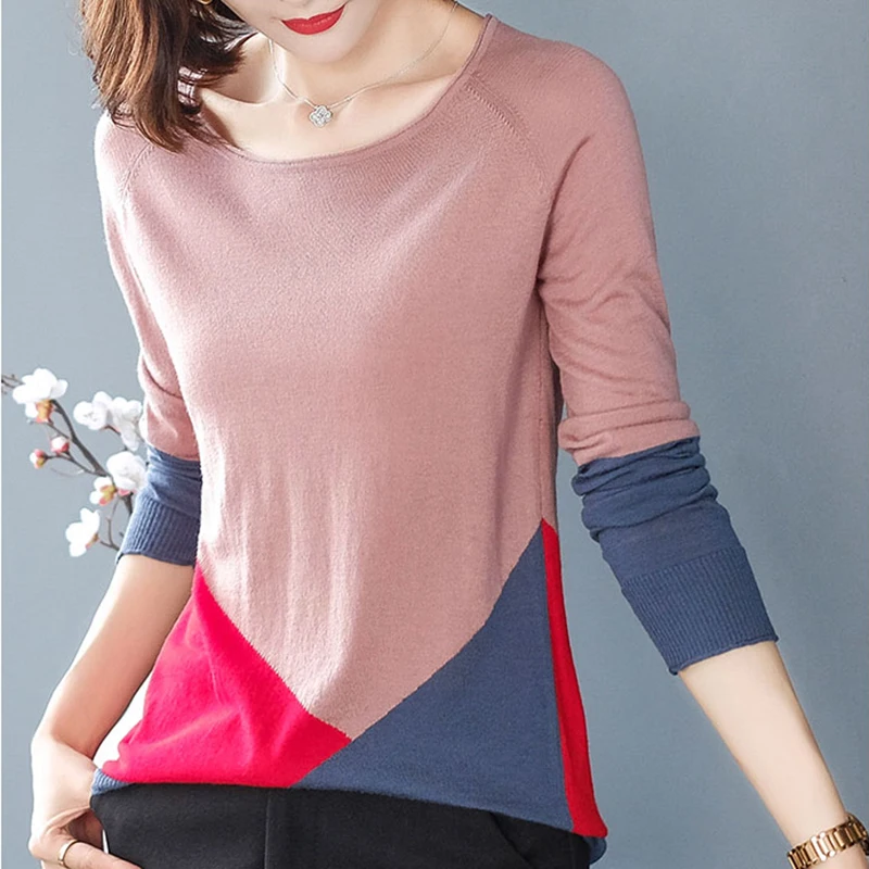 

Sweater Women Pullover 2020 New Loose Autumn Winter Fashion Sweaters Knitted Patchwork Jumpers Female Korean Womens Clothes