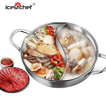 

ICESTCHEF 28cm Chinese Hot Pot Induction Cooker Gas Stove Stainless Steel Thicken Mandarin Duck Fondue Pot Binaural Cookware