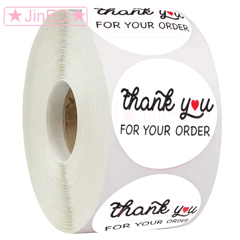 

500pcs Round Thank you stickers for your order with heart White Label Sticker for Food Packing Envelope Seals Handmade Stickers