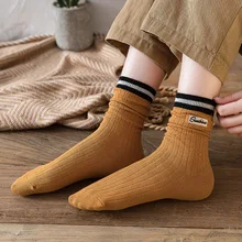 Осень и зима новые полосатые новые длинные носки женские носки без пятки сваленные носки ins тренд