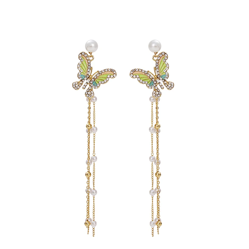 

Korean Trendy Shiny Crystal Bowknot Long Dangle Chain Tassel Drop Earrings Women Jewelry EC1983