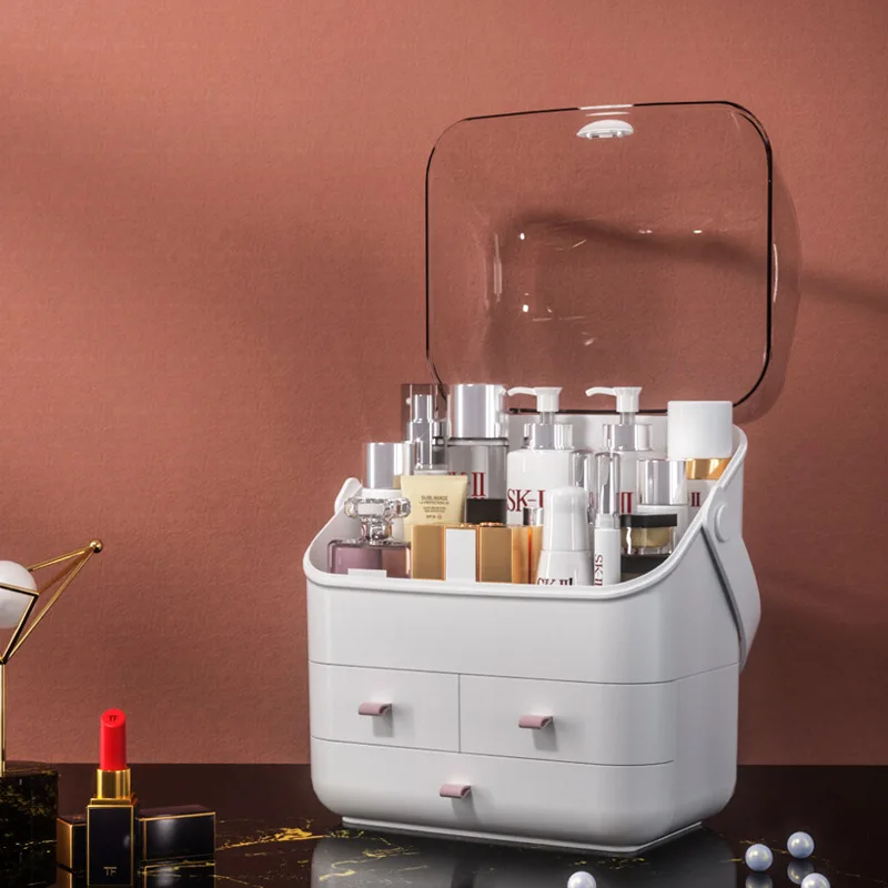 Makeup Box Fashion Three-Layer High Capacity Transparent Portable Cosmetic Organizer Plastic Drawer Lipstick Nail Polish Storage