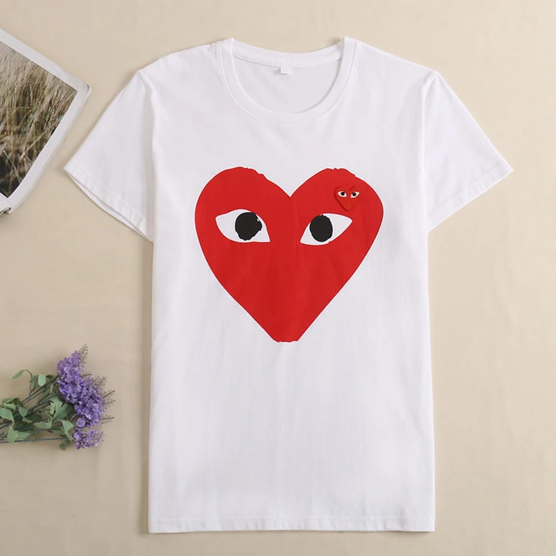 Парная Футболка белая повседневная с вышивкой Love Heart из чистого хлопка дышащая